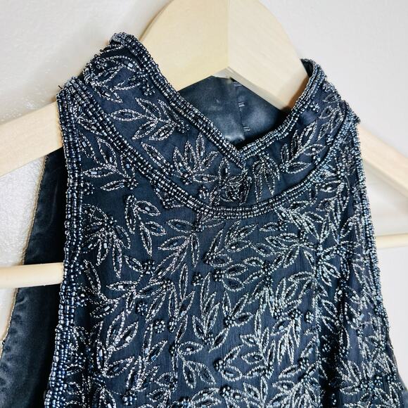 VTG 90s Papell Boutique Evening Top SMALL 100% Silk Beaded Mock Neck Party Event - Picture 4 of 9
